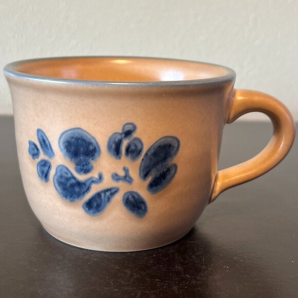 Set of 2 vintage Pfaltzgraff Folk Art Earth-tone and Blue Stoneware Cups / Mugs - Picture 2 of 11